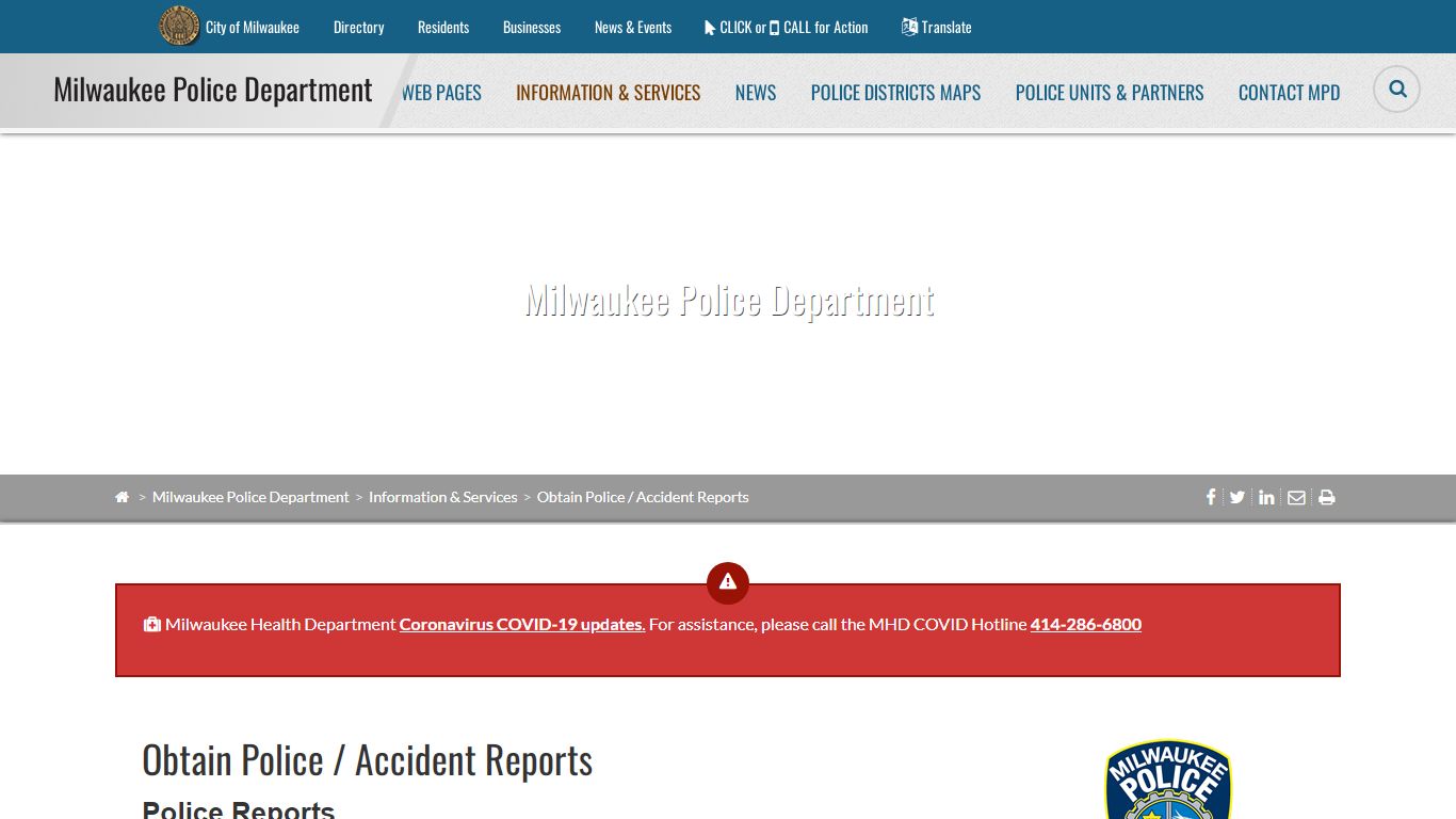 Obtain Police / Accident Reports - Milwaukee
